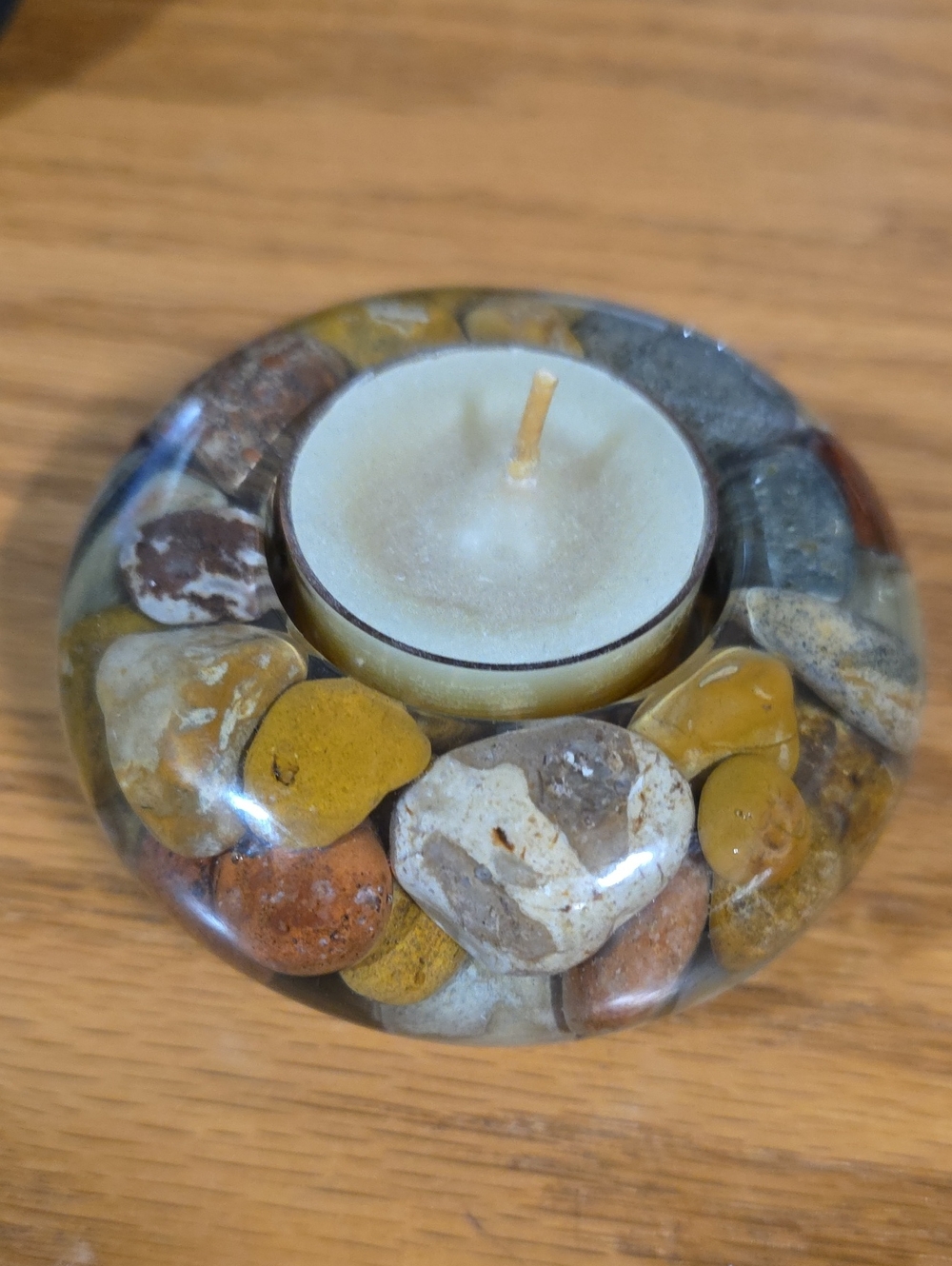 Natural River Rock Tealight Candle Holder - Multicolor